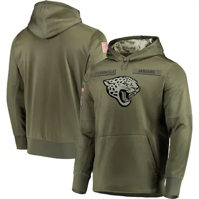 Men's Jacksonville Jaguars Olive 2018 Salute to Service Sideline Therma Performance Pullover Hoodie