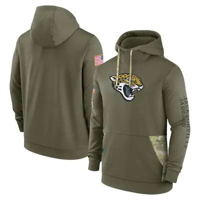 Men's Jacksonville Jaguars Olive 2022 Salute to Service Therma Performance Pullover Hoodie