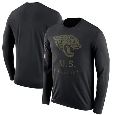Men's Legend Jacksonville Jaguars Black 2018 Salute to Service Sideline Performance Long Sleeve T-Shirt