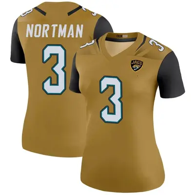 Women's Legend Brad Nortman Jacksonville Jaguars Gold Color Rush Bold Jersey