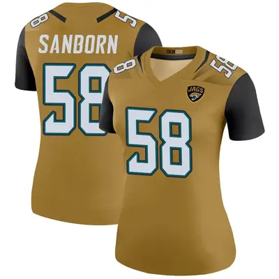 Women's Legend Garrison Sanborn Jacksonville Jaguars Gold Color Rush Bold Jersey