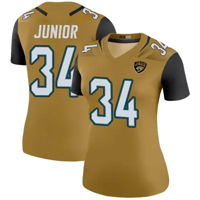 Women's Legend Gregory Junior Jacksonville Jaguars Gold Color Rush Bold Jersey