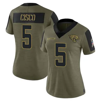 Women's Limited Andre Cisco Jacksonville Jaguars Olive 2021 Salute To Service Jersey