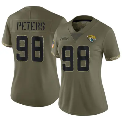 Women's Limited Corey Peters Jacksonville Jaguars Olive 2022 Salute To Service Jersey