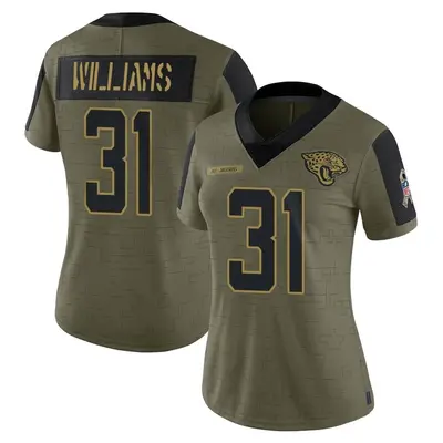 Women's Limited Darious Williams Jacksonville Jaguars Olive 2021 Salute To Service Jersey