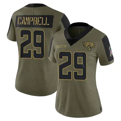 Women's Limited Tevaughn Campbell Jacksonville Jaguars Olive 2021 Salute To Service Jersey