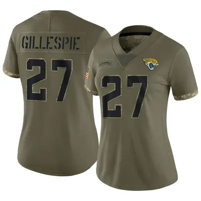 Women's Limited Tyree Gillespie Jacksonville Jaguars Olive 2022 Salute To Service Jersey