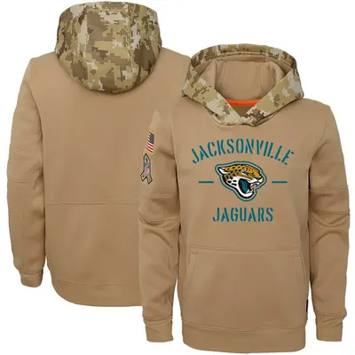 Youth Jacksonville Jaguars Khaki 2019 Salute to Service Therma Pullover Hoodie