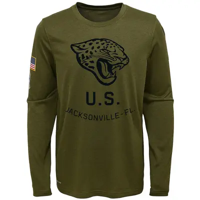 Youth Legend Jacksonville Jaguars Olive 2018 Salute to Service Performance Long Sleeve T-Shirt