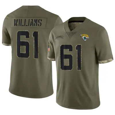Youth Limited Darryl Williams Jacksonville Jaguars Olive 2022 Salute To Service Jersey