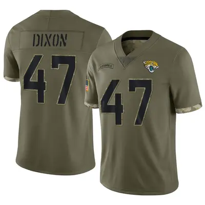 Youth Limited De'Shaan Dixon Jacksonville Jaguars Olive 2022 Salute To Service Jersey