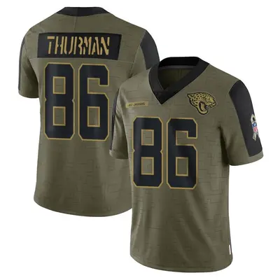 Youth Limited Nick Thurman Jacksonville Jaguars Olive 2021 Salute To Service Jersey