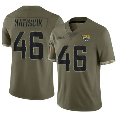 Youth Limited Ross Matiscik Jacksonville Jaguars Olive 2022 Salute To Service Jersey
